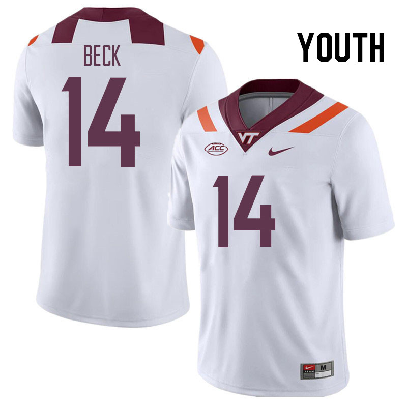 Youth #14 Cole Beck Virginia Tech Hokies College Football Jerseys Stitched Sale-White